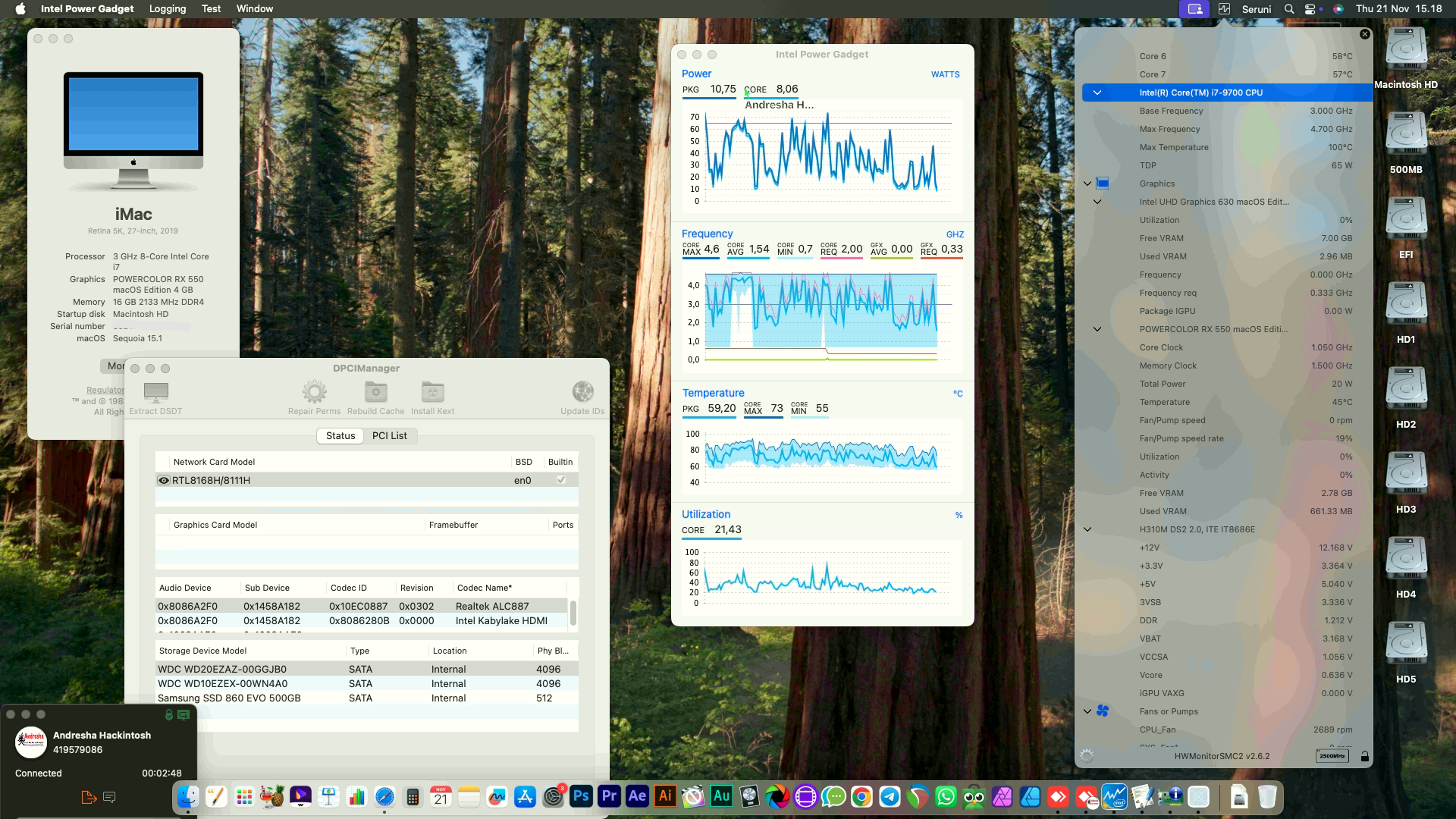 Success Hackintosh macOS Sequoia 15.1 Build 24B83 in Gigabyte H310M DS2 2.0 + Intel Core i7 9700 + Power Color RX 550